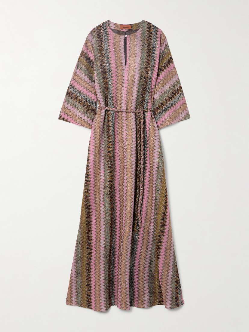 Missoni Crystal-embellished Belted Metallic Crochet-knit Maxi Dress - x large