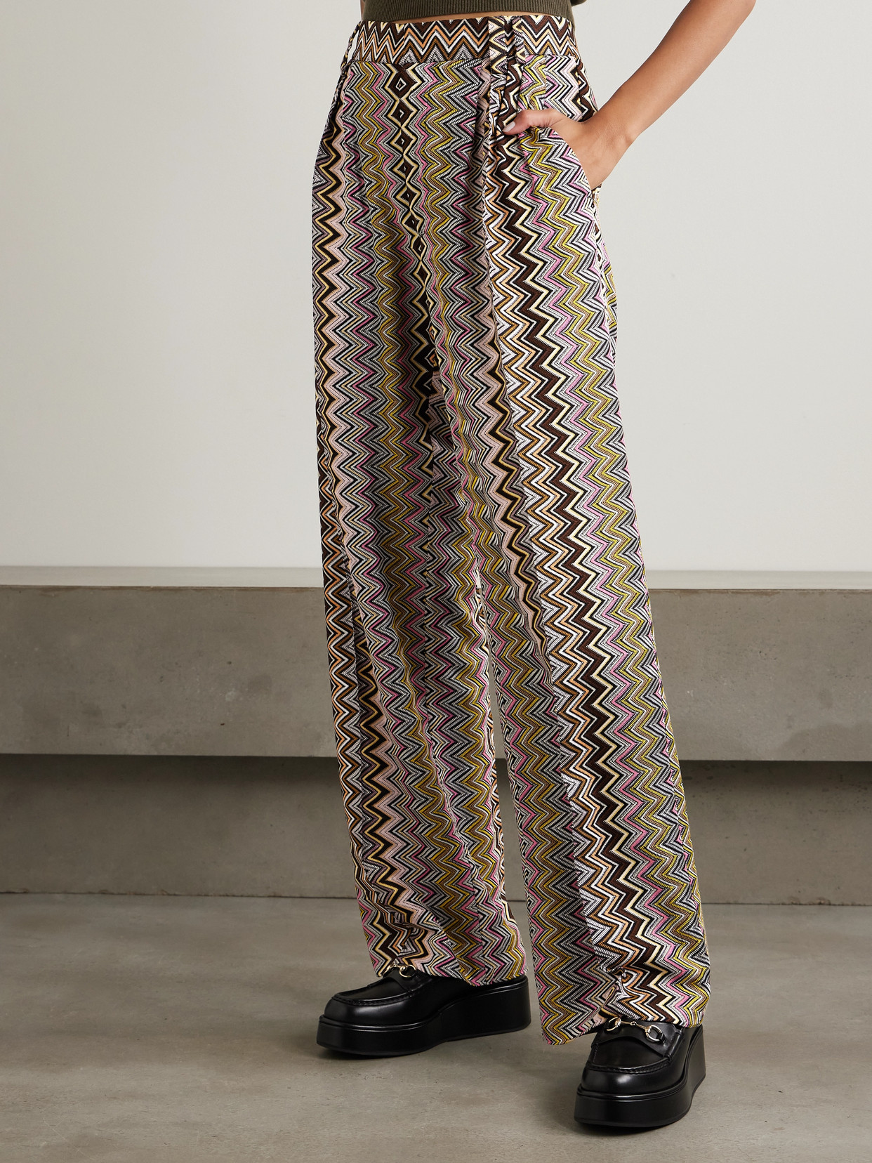 Missoni Striped Crochet-knit Straight-leg Pants In Multi