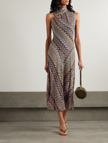 Missoni Cutout gathered striped crochet-knit maxi dress