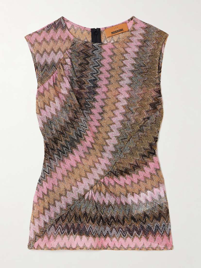 Missoni Gathered Metallic Crochet-knit Top