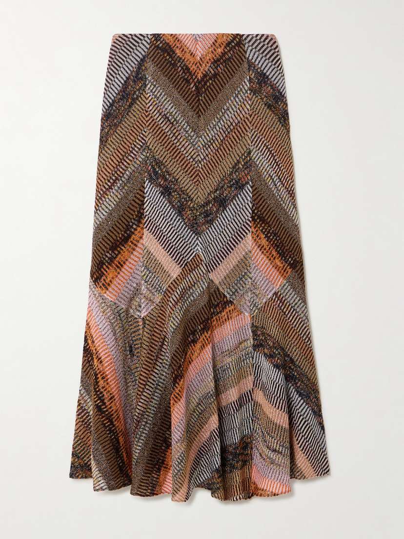 Missoni Striped Metallic Crochet-knit Midi Skirt