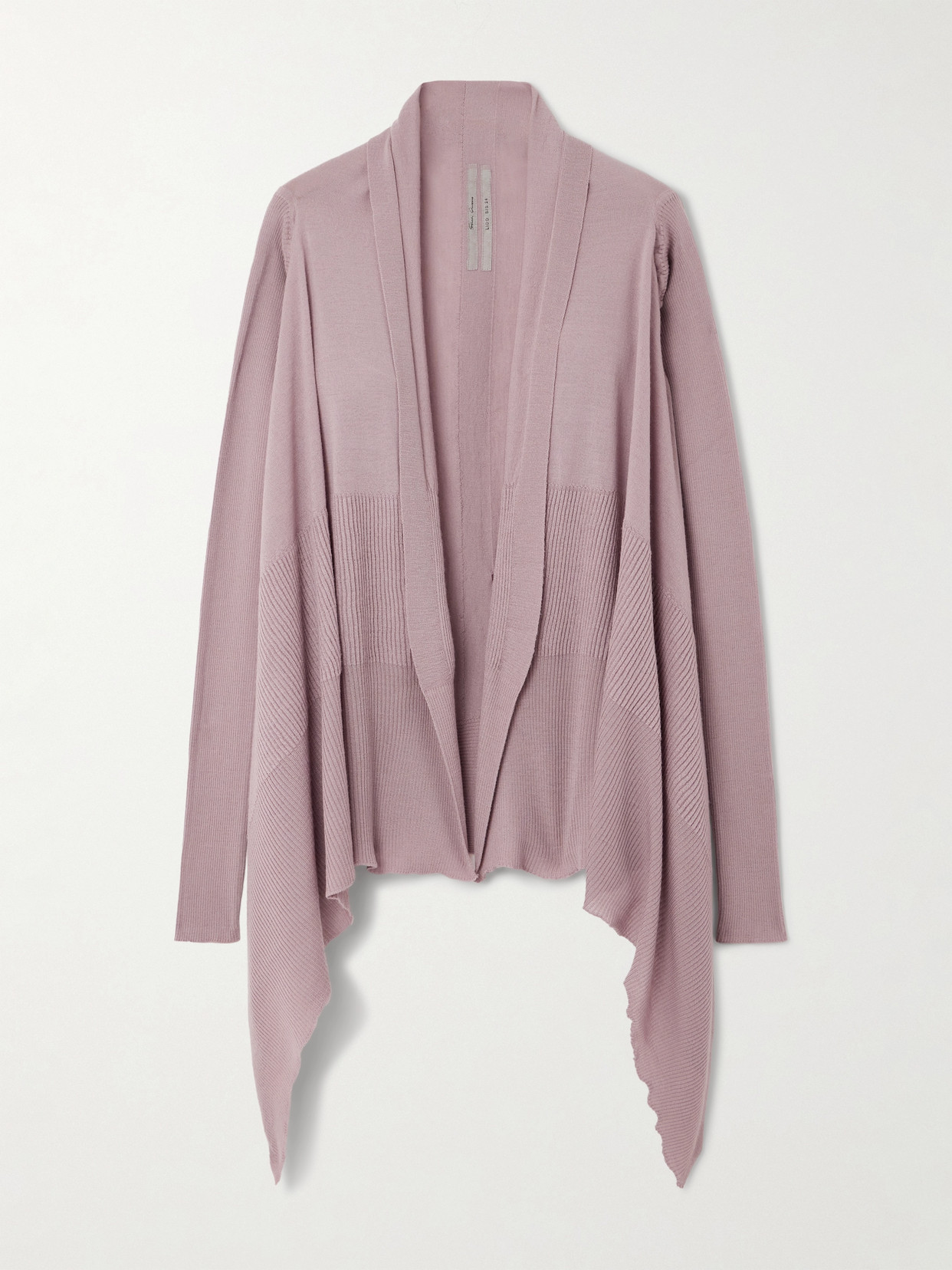 Rick Owens Asymmetric Ribbed Wool Cardigan In Pink