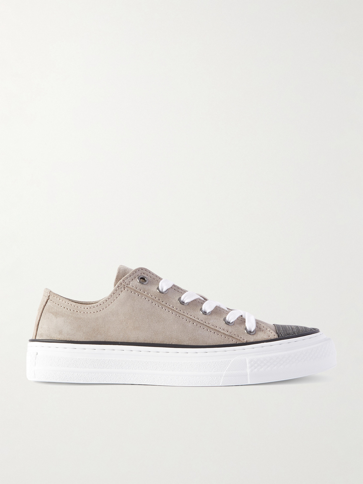 Brunello Cucinelli Bead-embellished Suede Sneakers In Brown