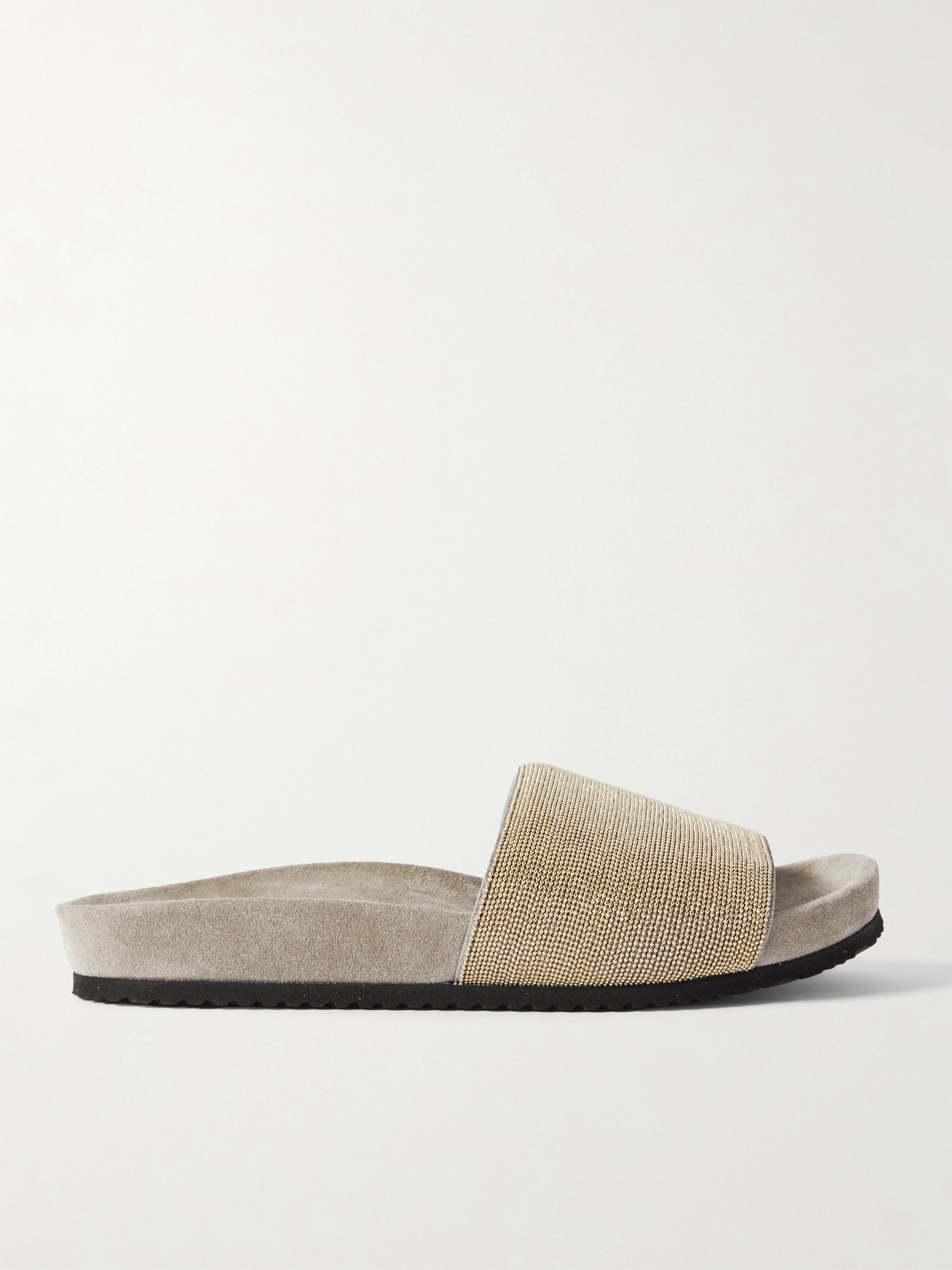 Brunello Cucinelli Bead-embellished Suede Slides - Gold