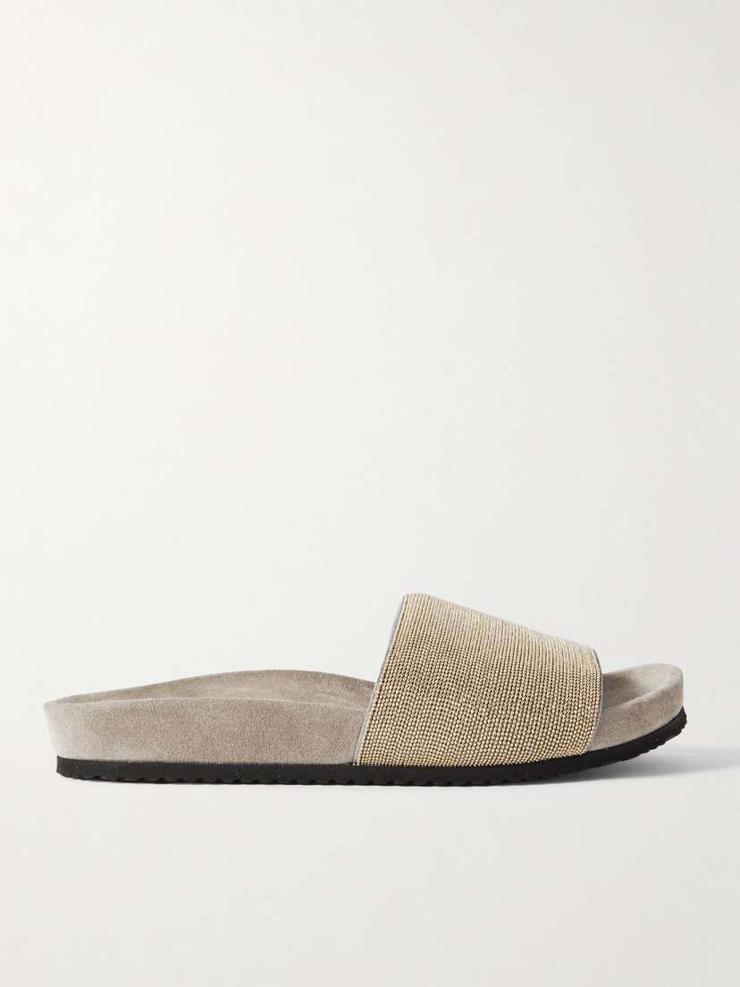 Brunello Cucinelli Bead-embellished Suede Slides