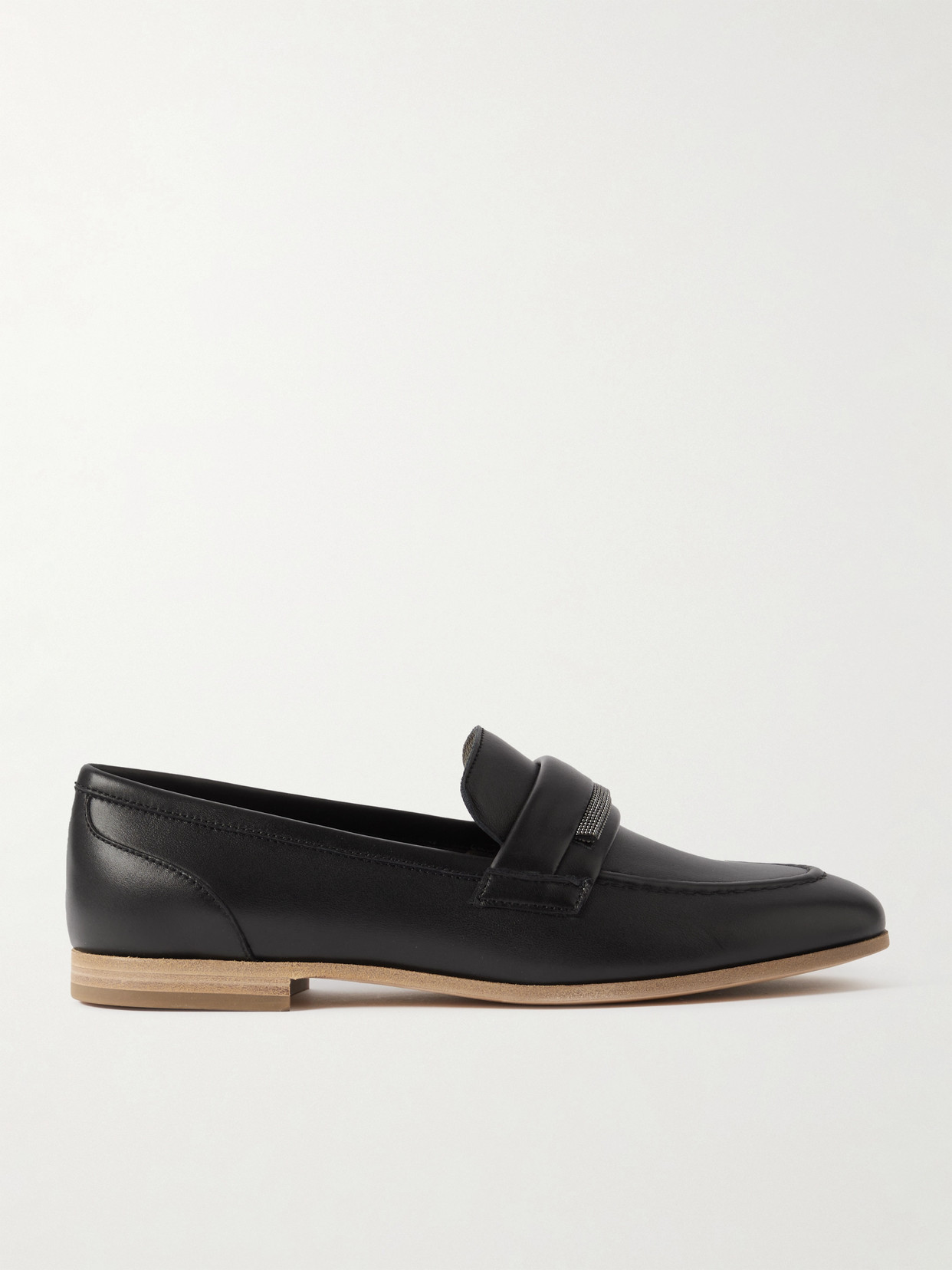 Brunello Cucinelli Embellished Leather Loafers In Black