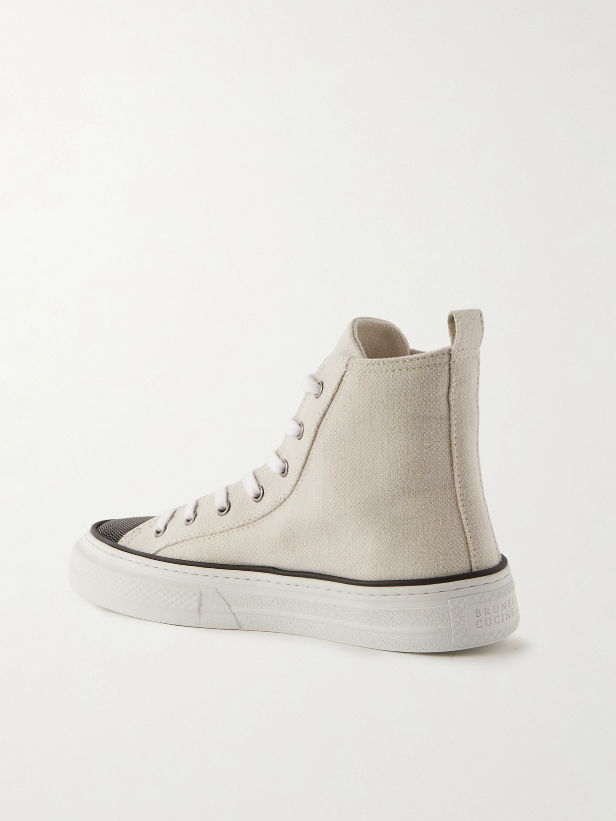 Shop Brunello Cucinelli Bead-embellished Canvas Sneakers In Silver