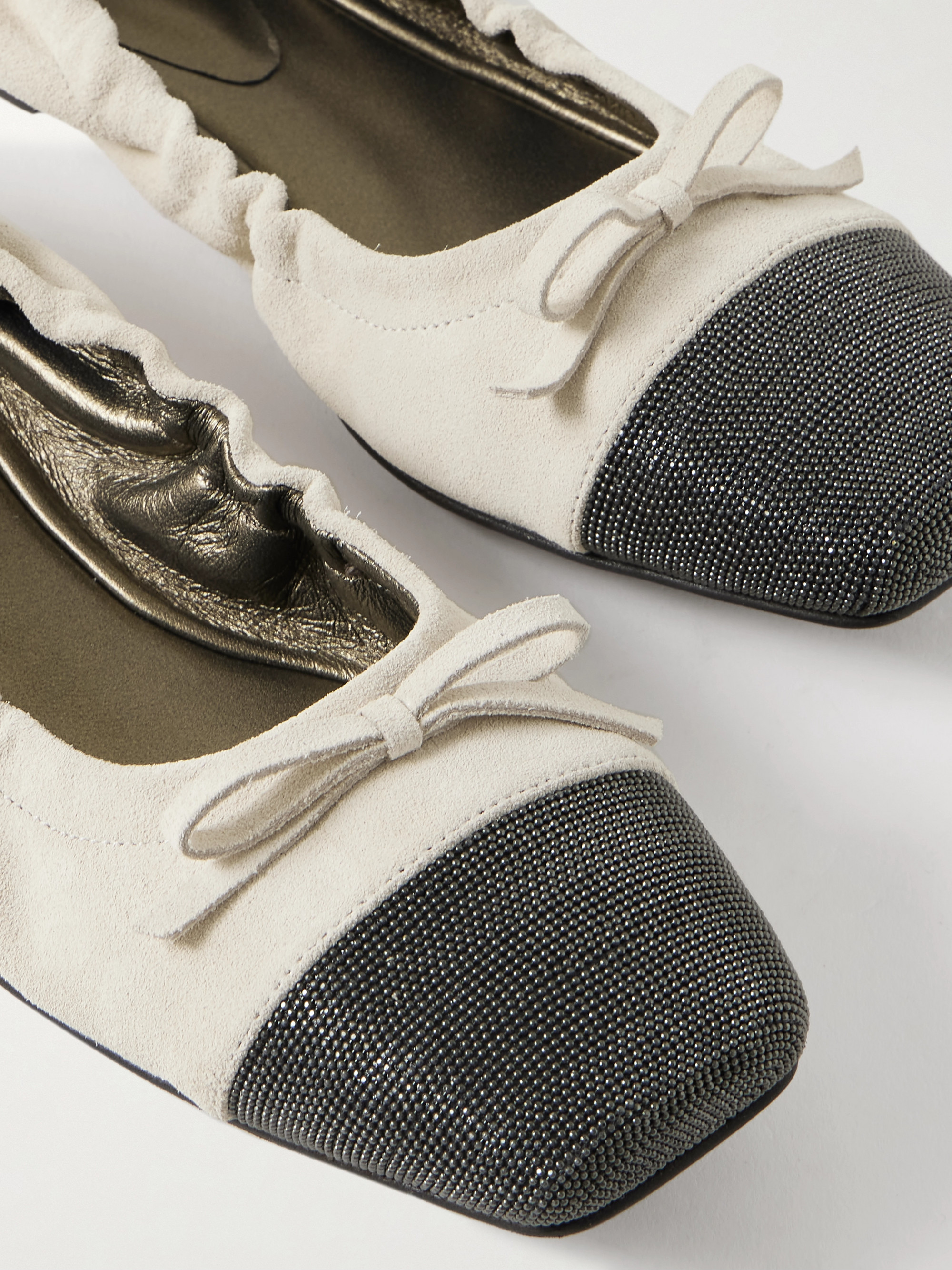 Brunello Cucinelli Bead-embellished suede ballet flats thumbnail