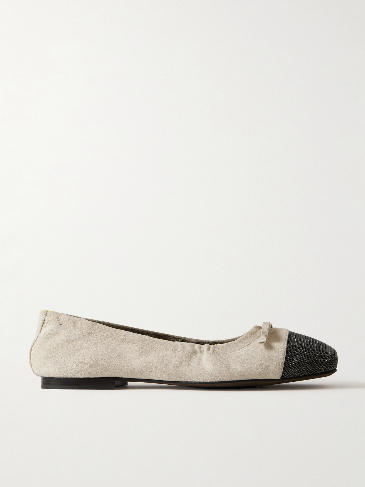 Brunello Cucinelli Bead-embellished Suede Ballet Flats In Neutral