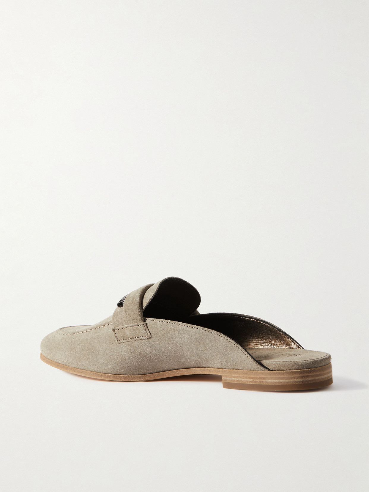 Shop Brunello Cucinelli Embellished Suede Slippers In Brown