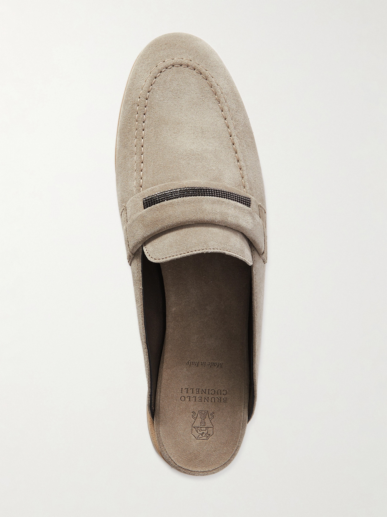 Brunello Cucinelli Embellished Suede Slippers In Brown