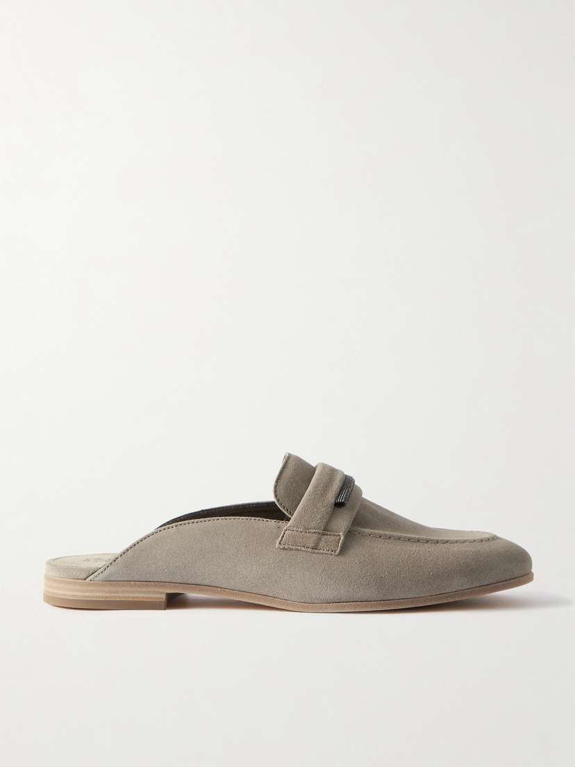 Brunello Cucinelli Embellished Suede Slippers
