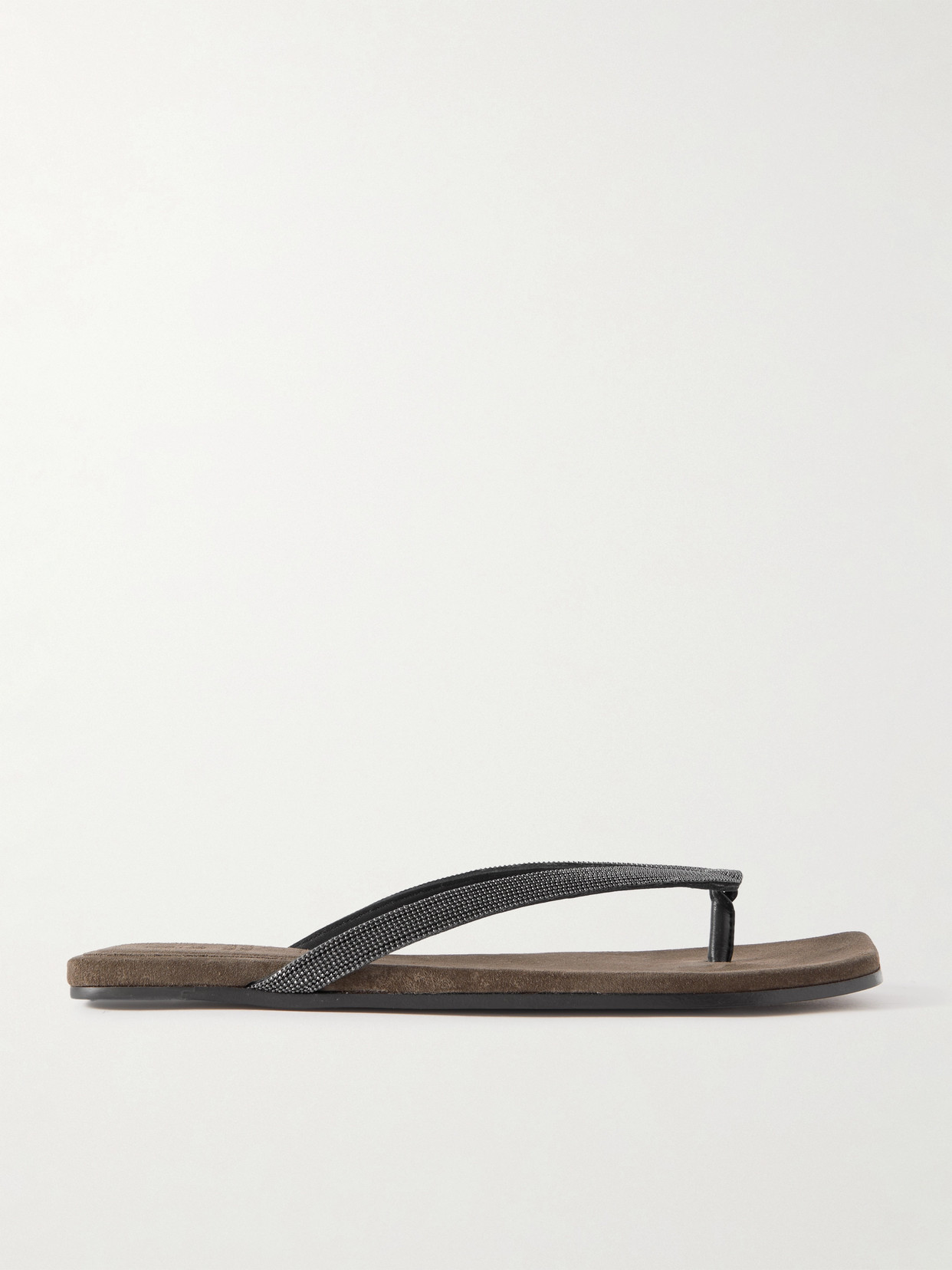 Brunello Cucinelli Bead-embellished Leather Flip Flops In Black