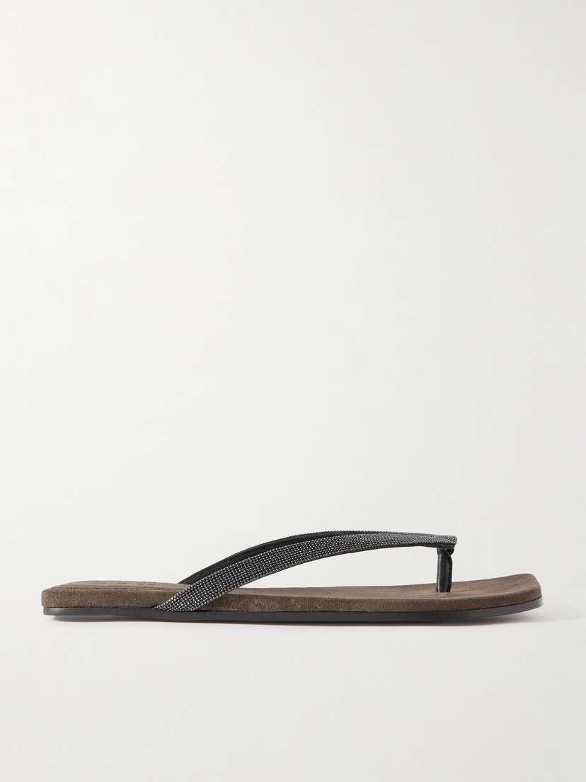 Brunello Cucinelli Bead-embellished Leather Flip Flops