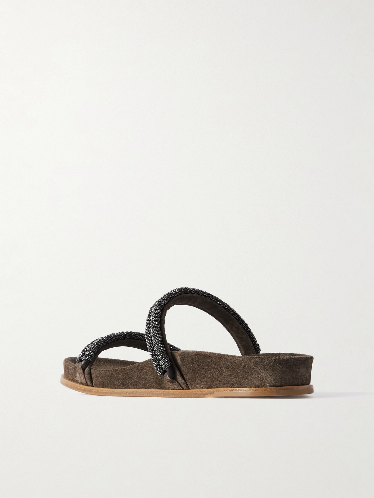 Brunello Cucinelli Bead-embellished Suede Slides In Brown