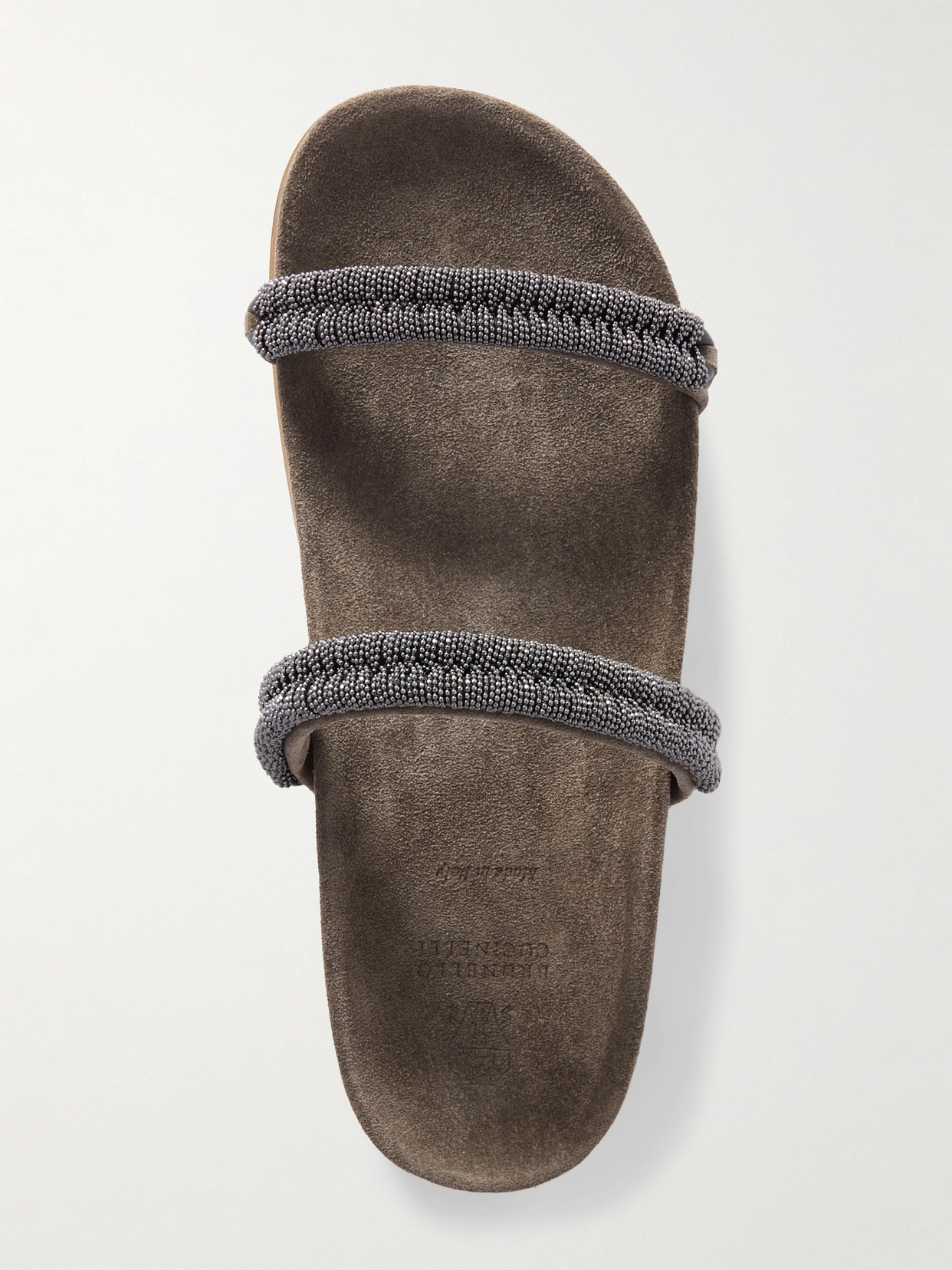 Brunello Cucinelli Bead-embellished Suede Slides In Brown