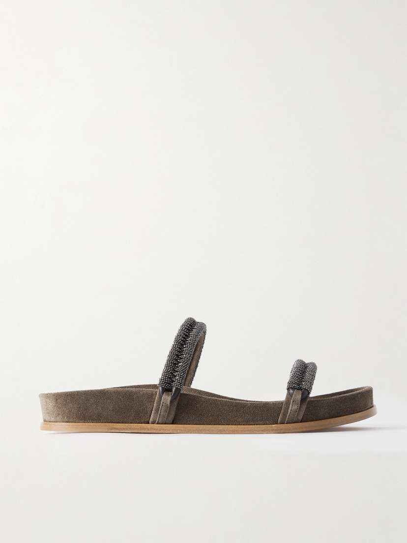 Brunello Cucinelli Bead-embellished Suede Slides