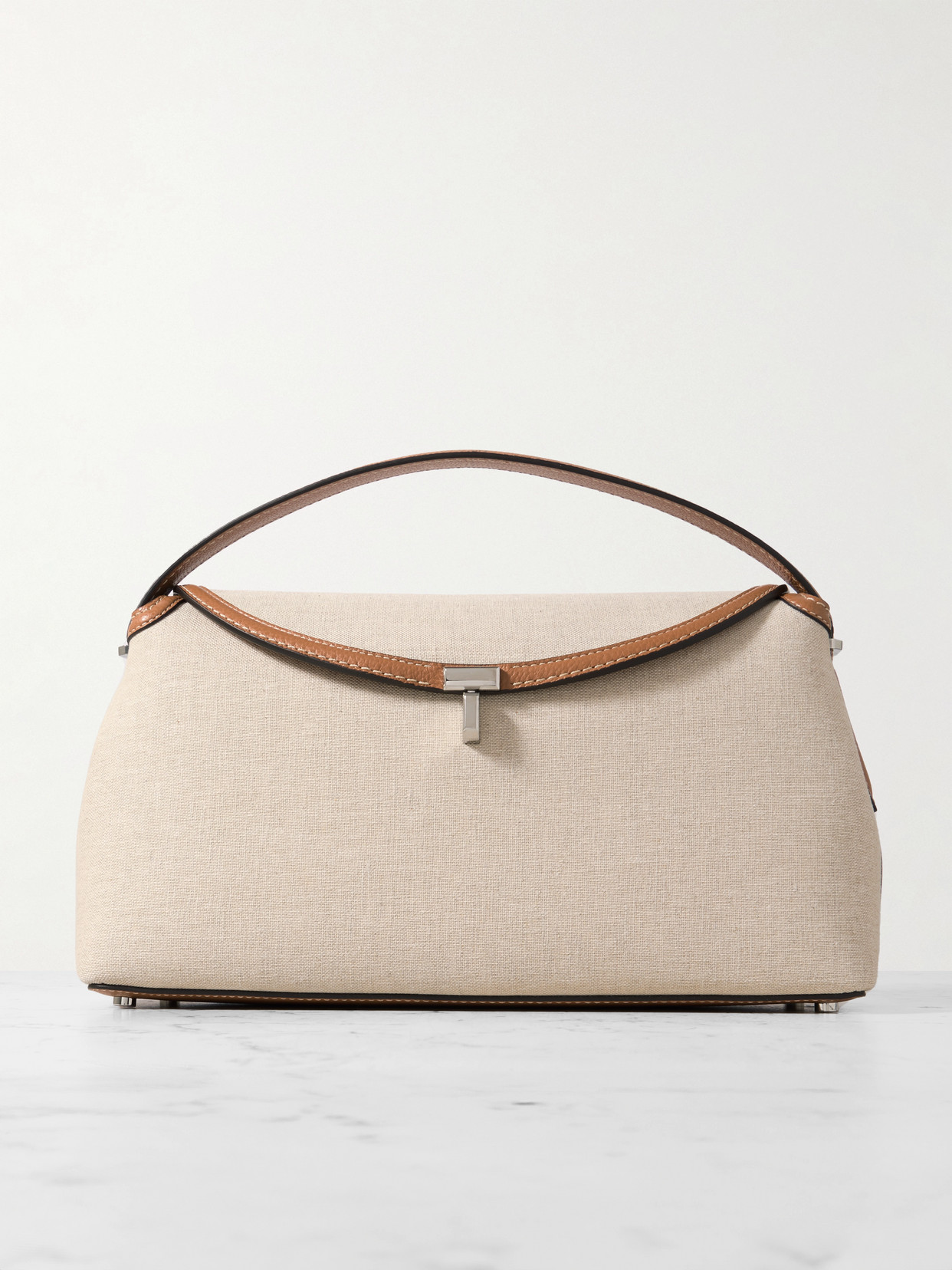 Totême T-lock Medium Leather Tote Bag In Ecru