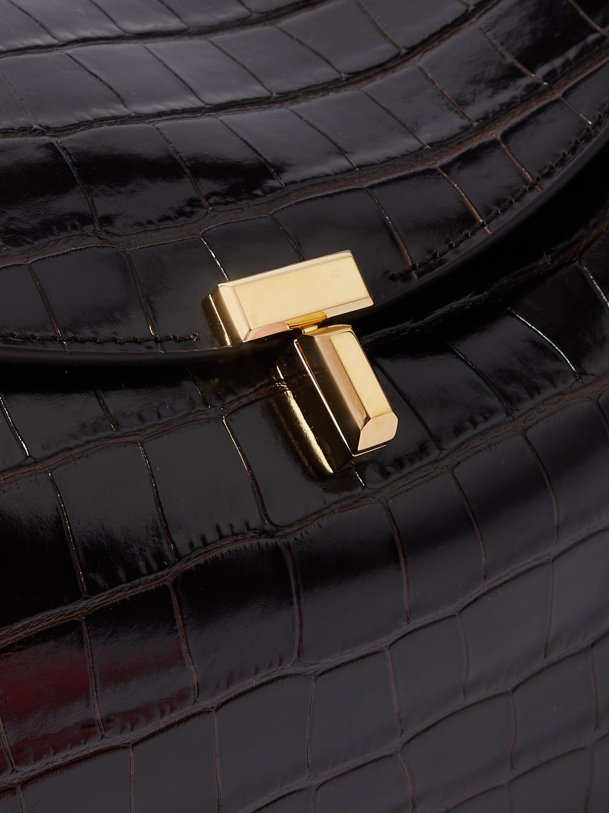 Totême T-lock Croc-effect Leather Shoulder Bag In Brown