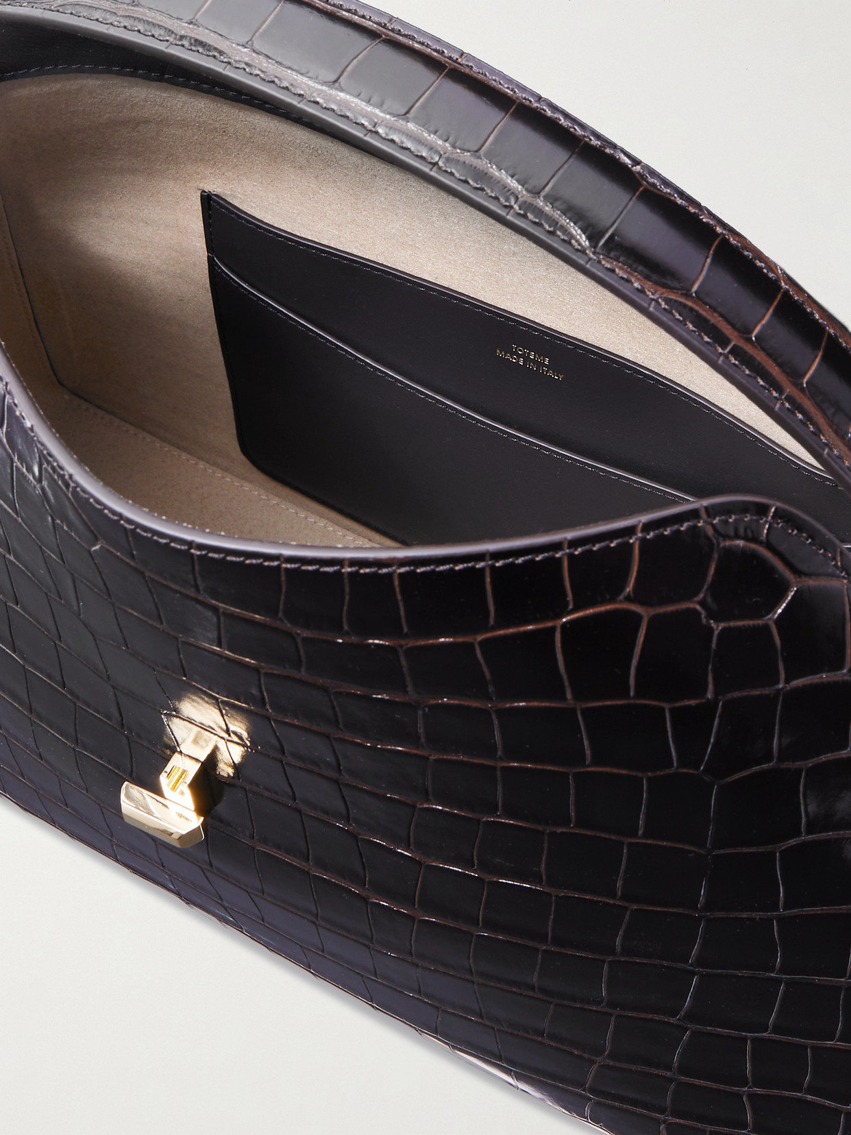 Totême T-lock Croc-effect Leather Shoulder Bag In Brown