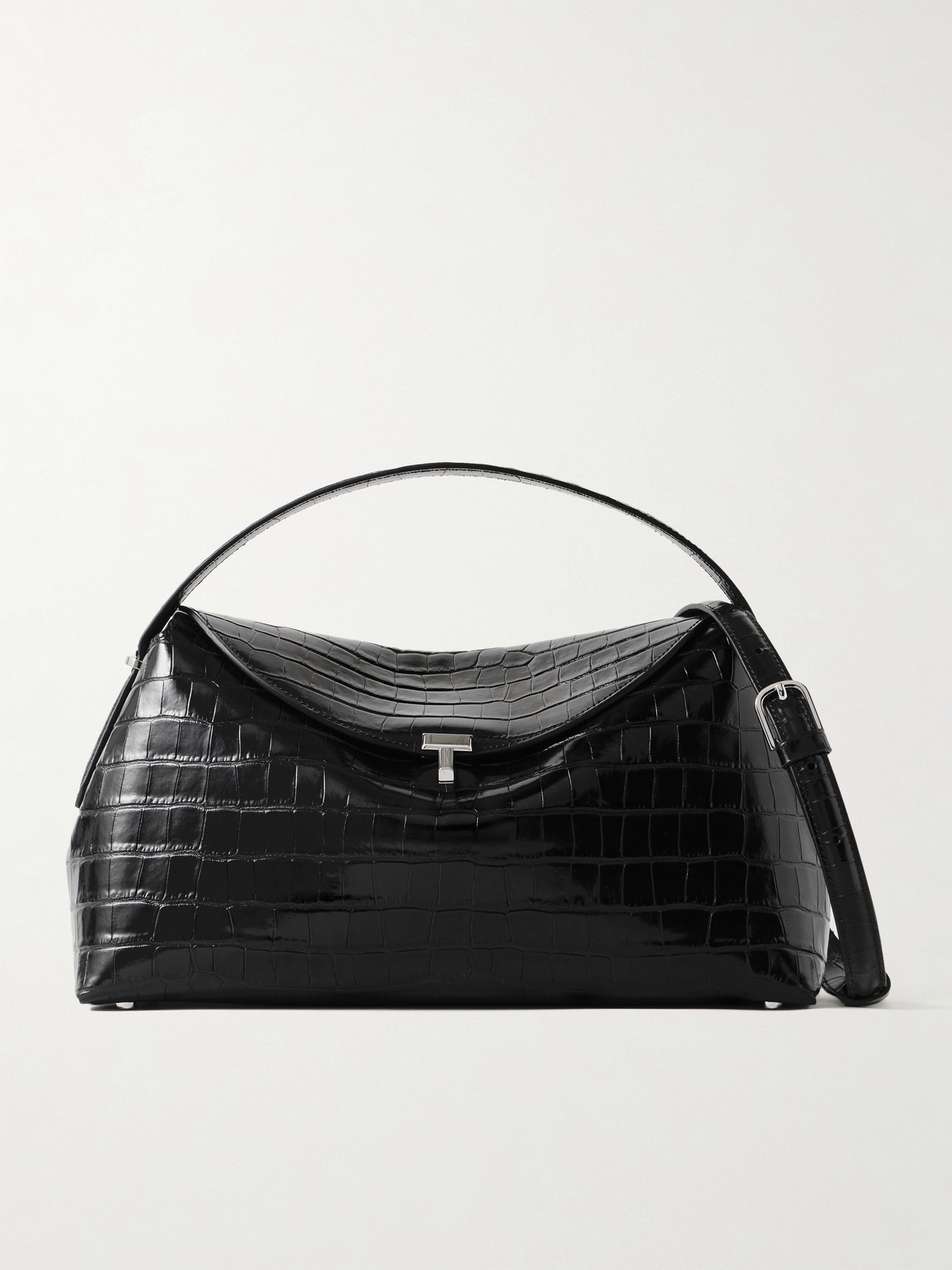 Totême T-lock Croc-effect Leather Shoulder Bag In Black