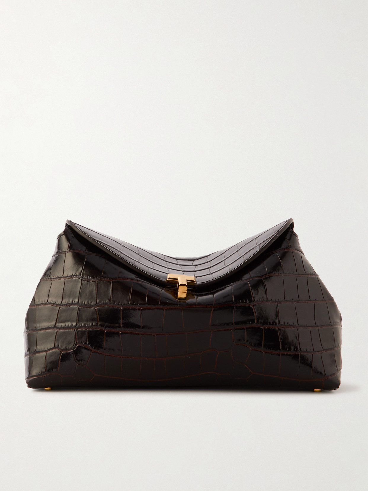 TOTEME - T-lock Croc-effect Leather Clutch - Brown