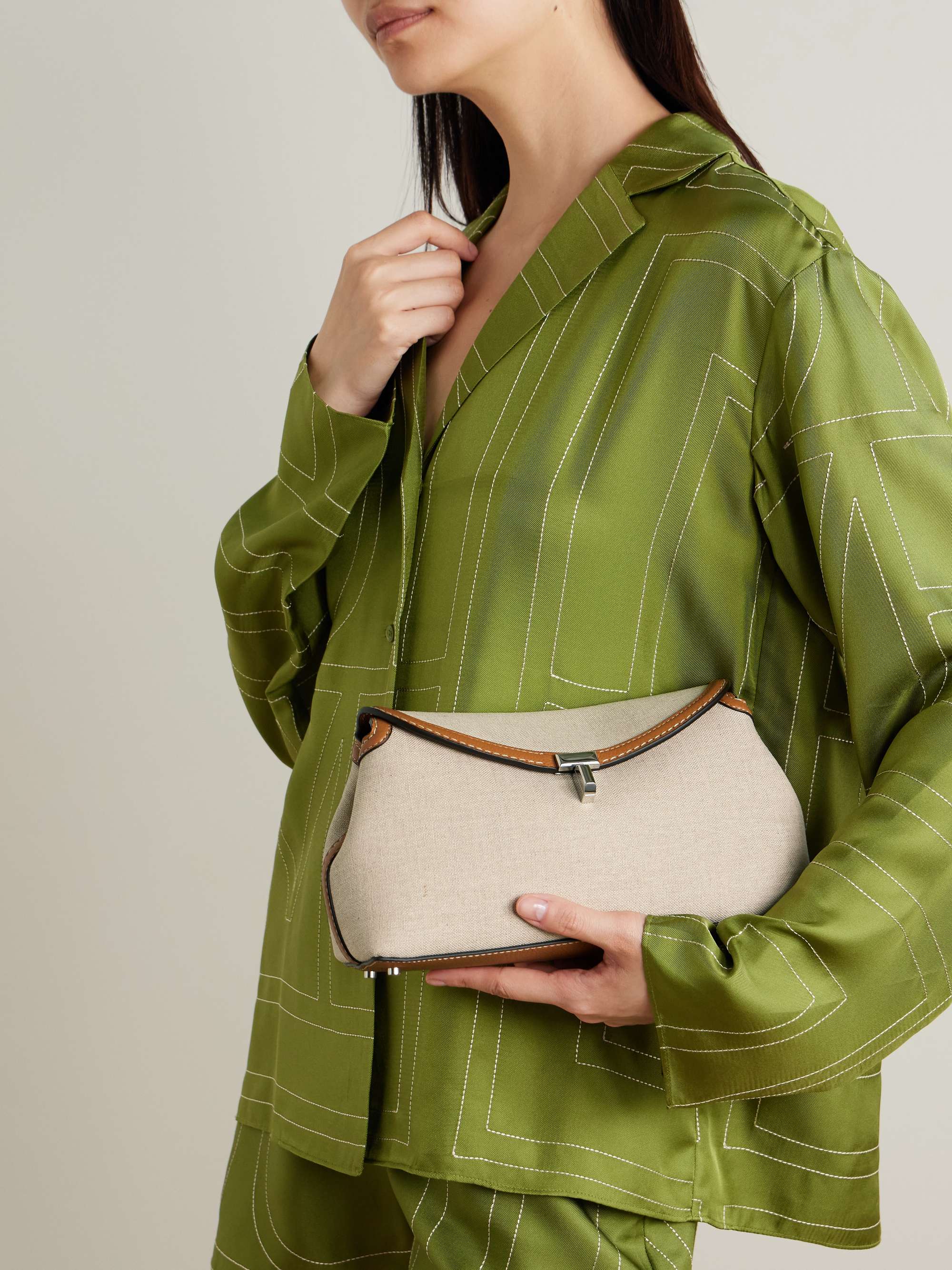 Toteme T Lock Canvas Clutch Ecru Tan One Size Women