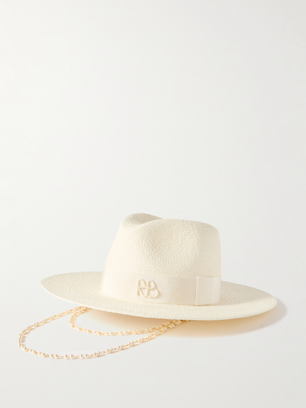 Ruslan Baginskiy - Grosgrain-trimmed Embellished Straw Fedora - White