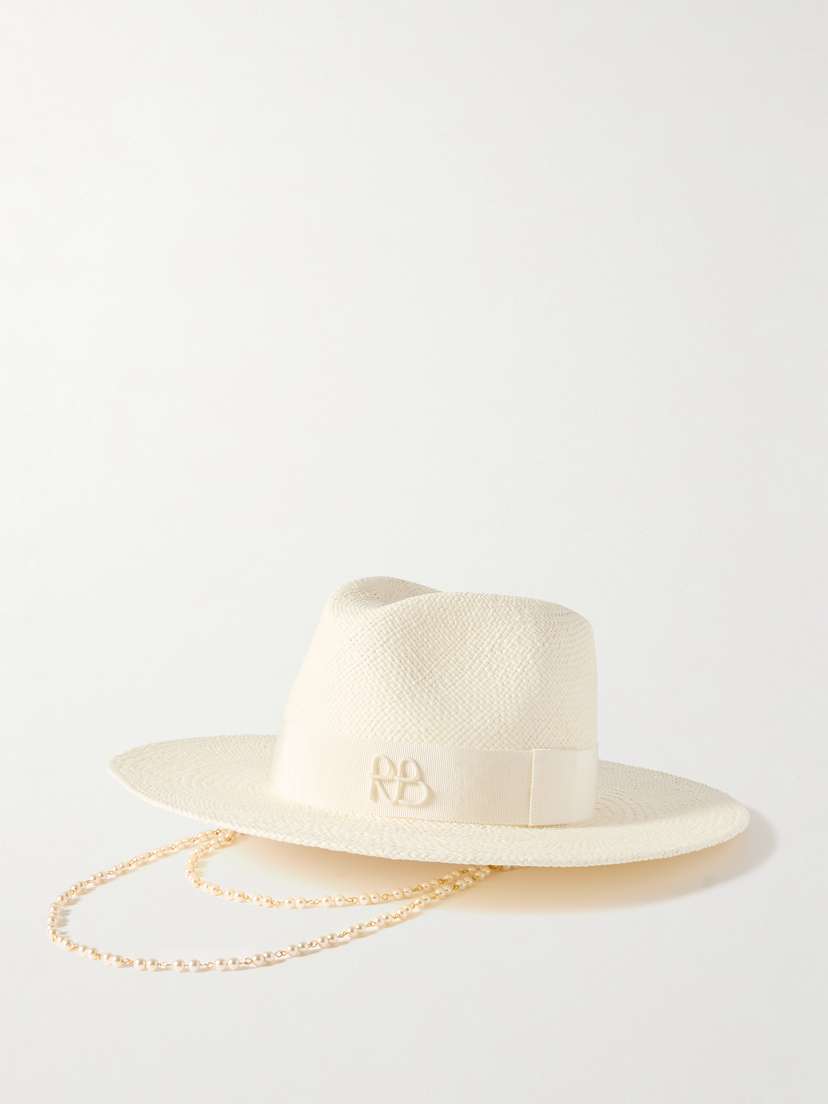 Ruslan Baginskiy Grosgrain-trimmed Embellished Straw Fedora