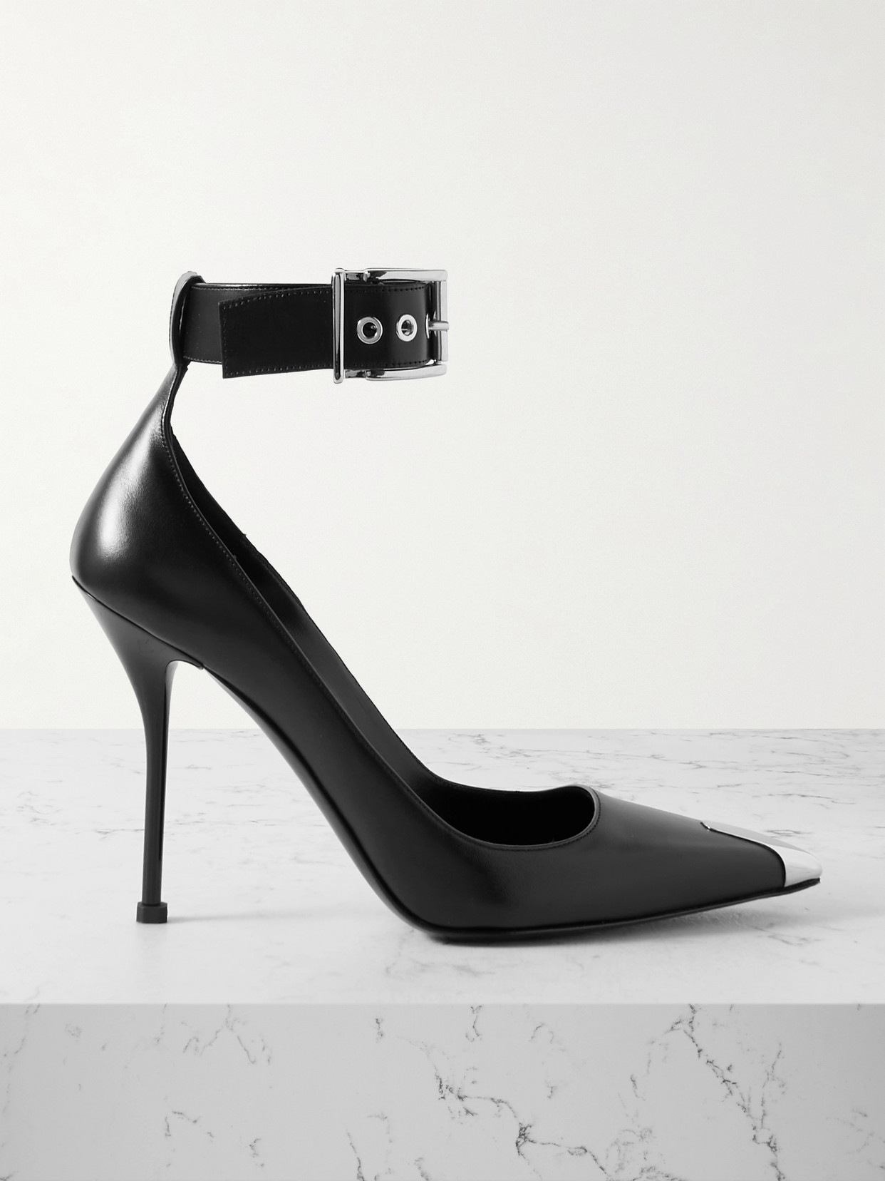 Shop Alexander Mcqueen Punk Leather Point-toe Pumps In Black