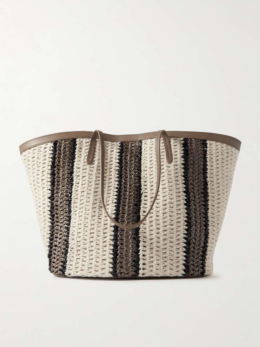 Brunello Cucinelli Leather-trimmed Striped Raffia Tote
