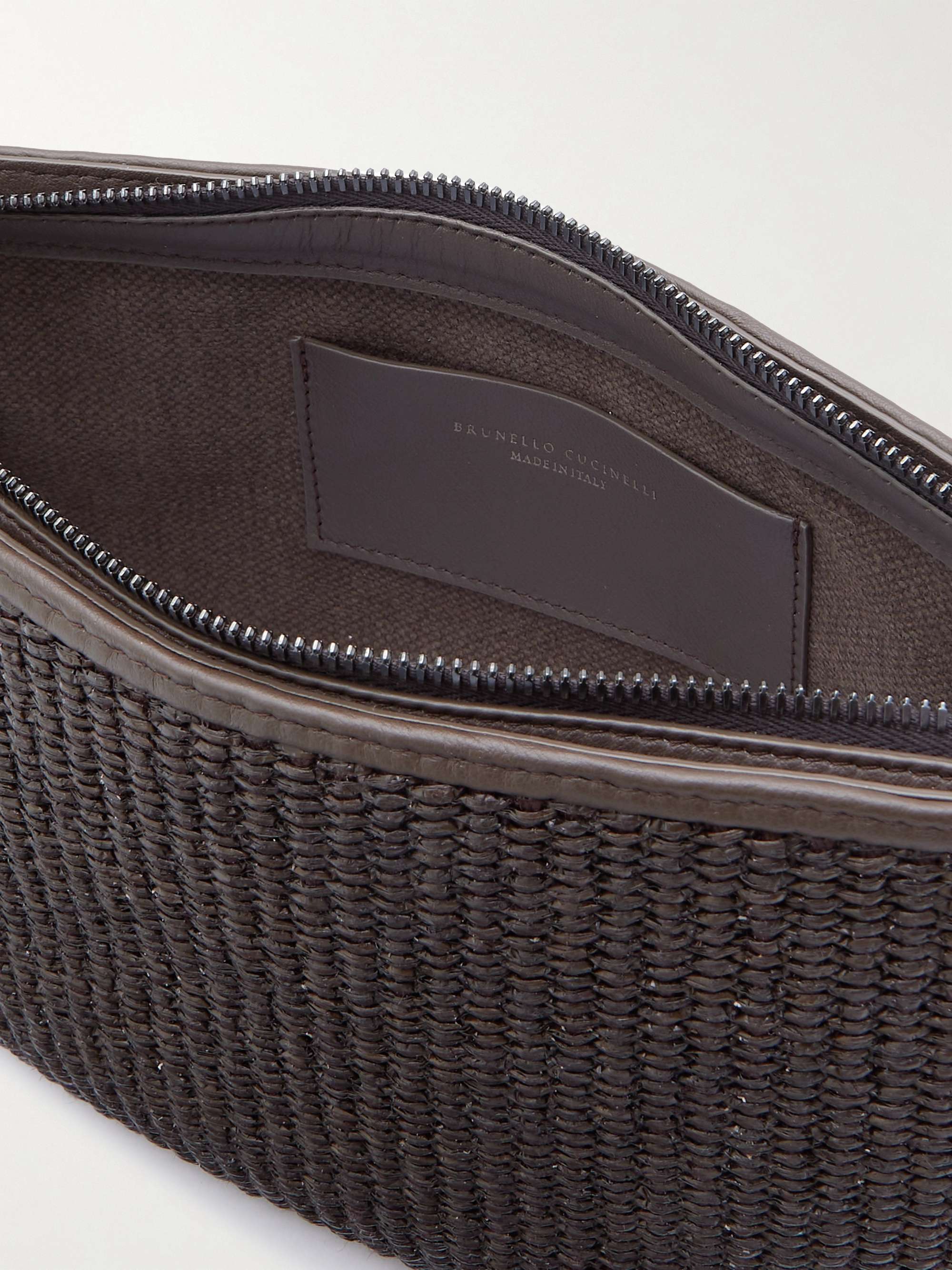 BRUNELLO CUCINELLI Leather-trimmed raffia shoulder bag | NET