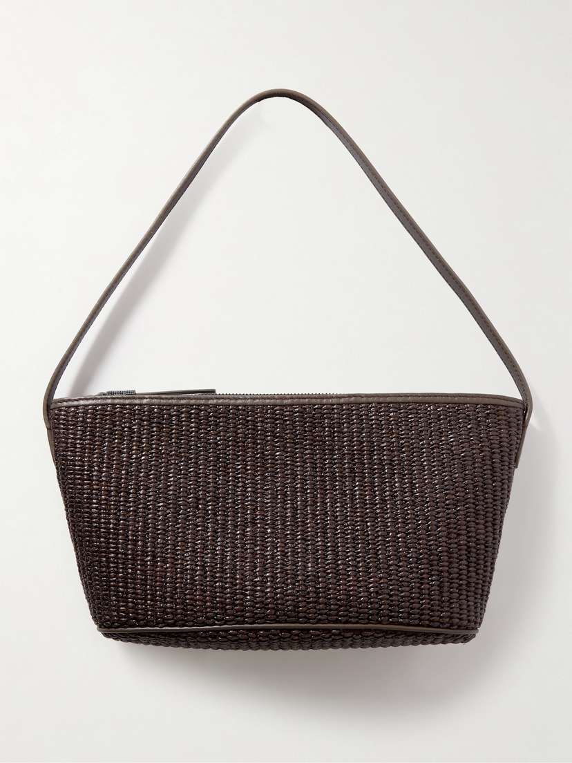 Brunello Cucinelli Leather-trimmed Raffia Shoulder Bag