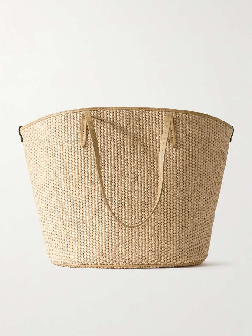 Brunello Cucinelli Bead-embellished Leather-trimmed Raffia Tote