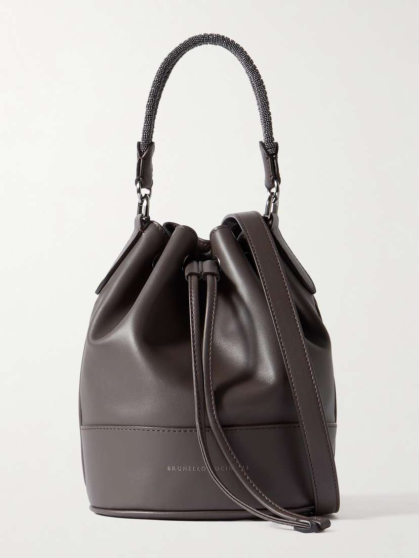 Brunello Cucinelli Bead-embellished Leather Bucket Bag