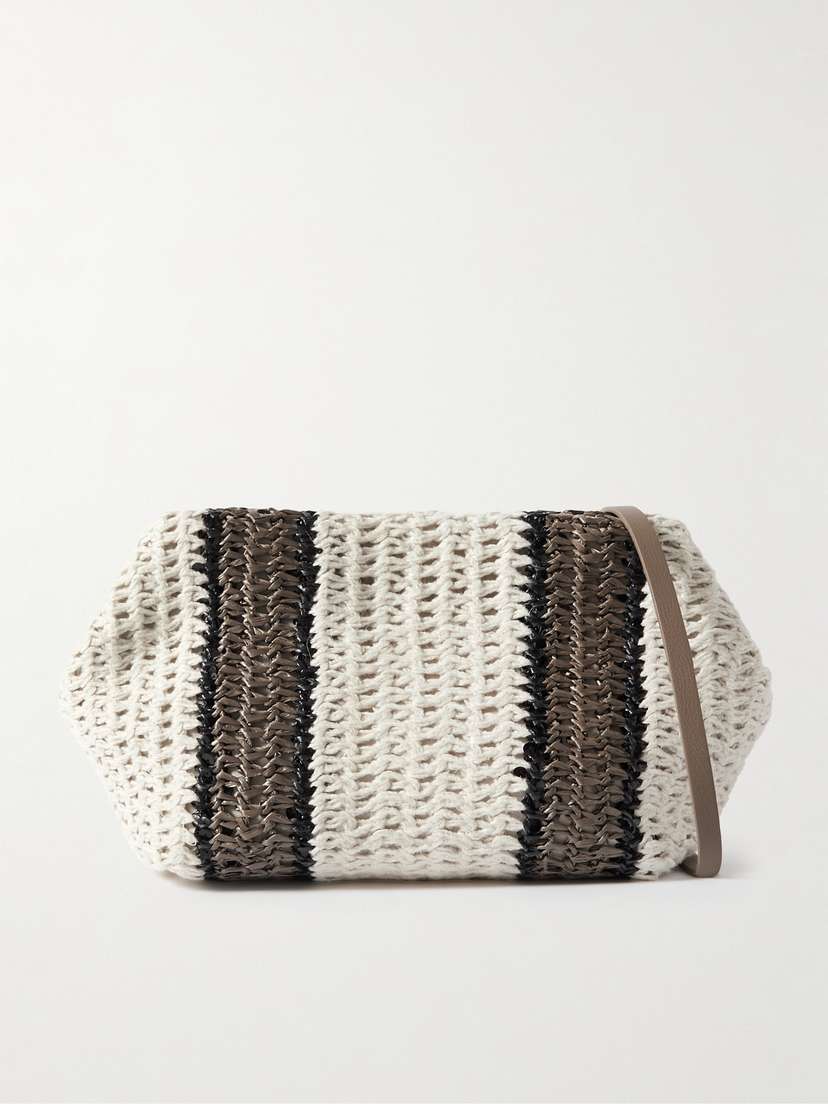 Brunello Cucinelli Leather-trimmed Striped Raffia Shoulder Bag