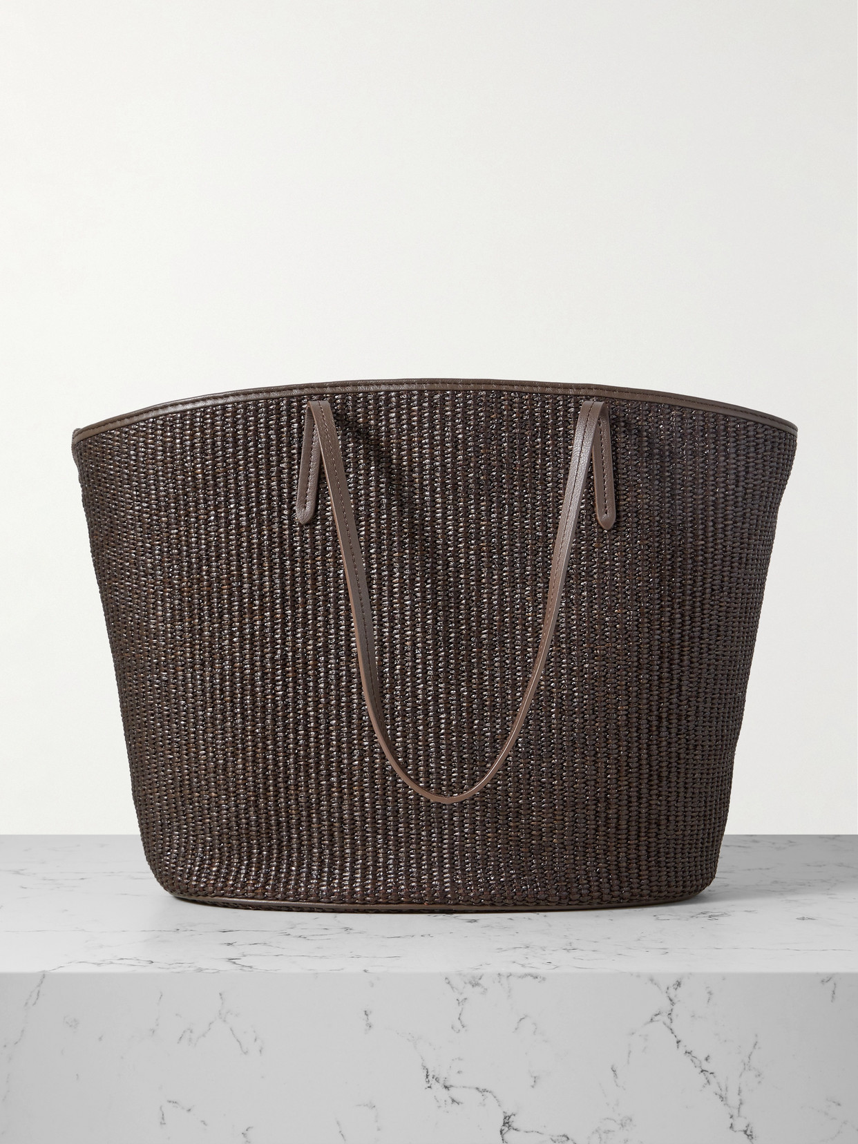 Brunello Cucinelli - Bead-embellished Leather-trimmed Raffia Tote - Brown