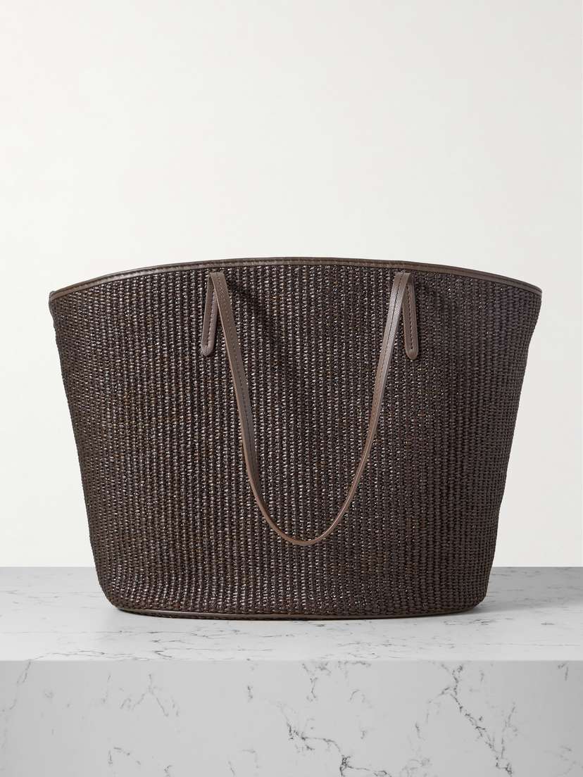 Brunello Cucinelli Bead-embellished Leather-trimmed Raffia Tote
