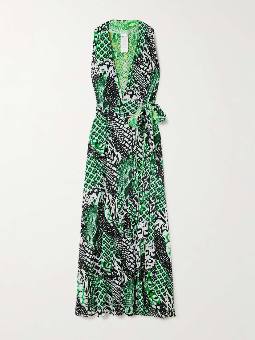 Diane von Furstenberg Pia Reversible Belted Printed Mesh Midi Wrap Dress - x large