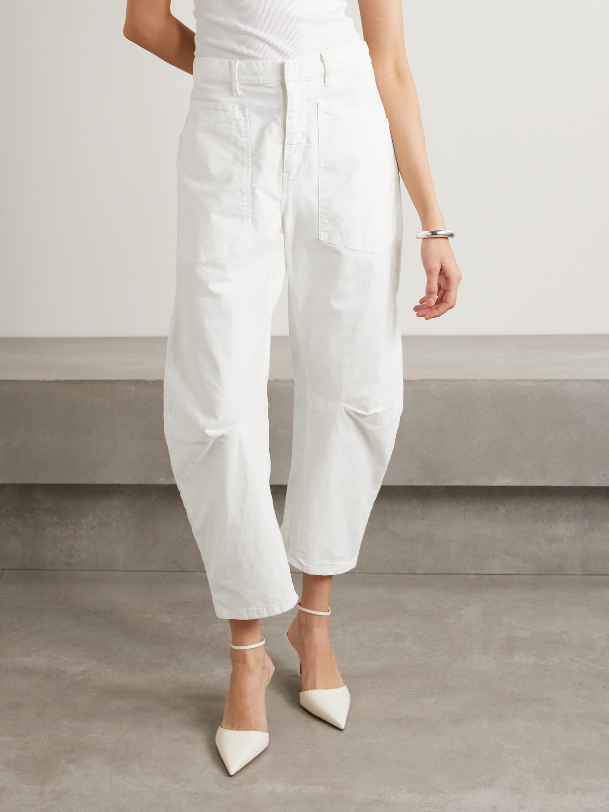 Shop Nili Lotan Shon Cotton-blend Twill Tapered Pants In White