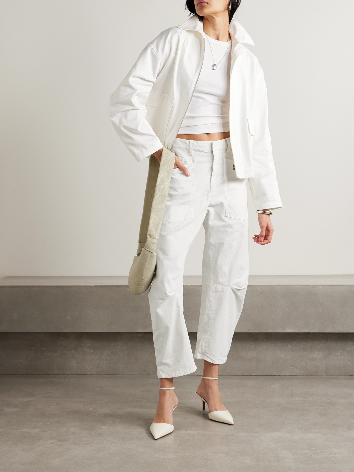 Shop Nili Lotan Shon Cotton-blend Twill Tapered Pants In White