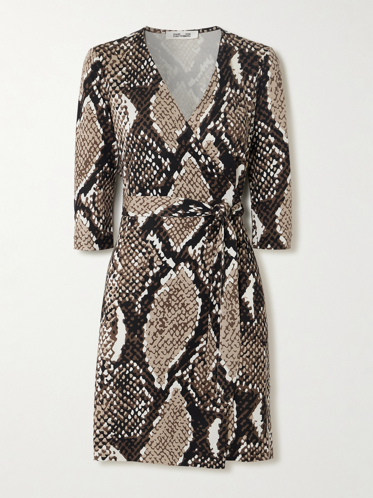 Shop Diane Von Furstenberg Julian Snake-print Silk-jersey Mini Wrap Dress In Brown