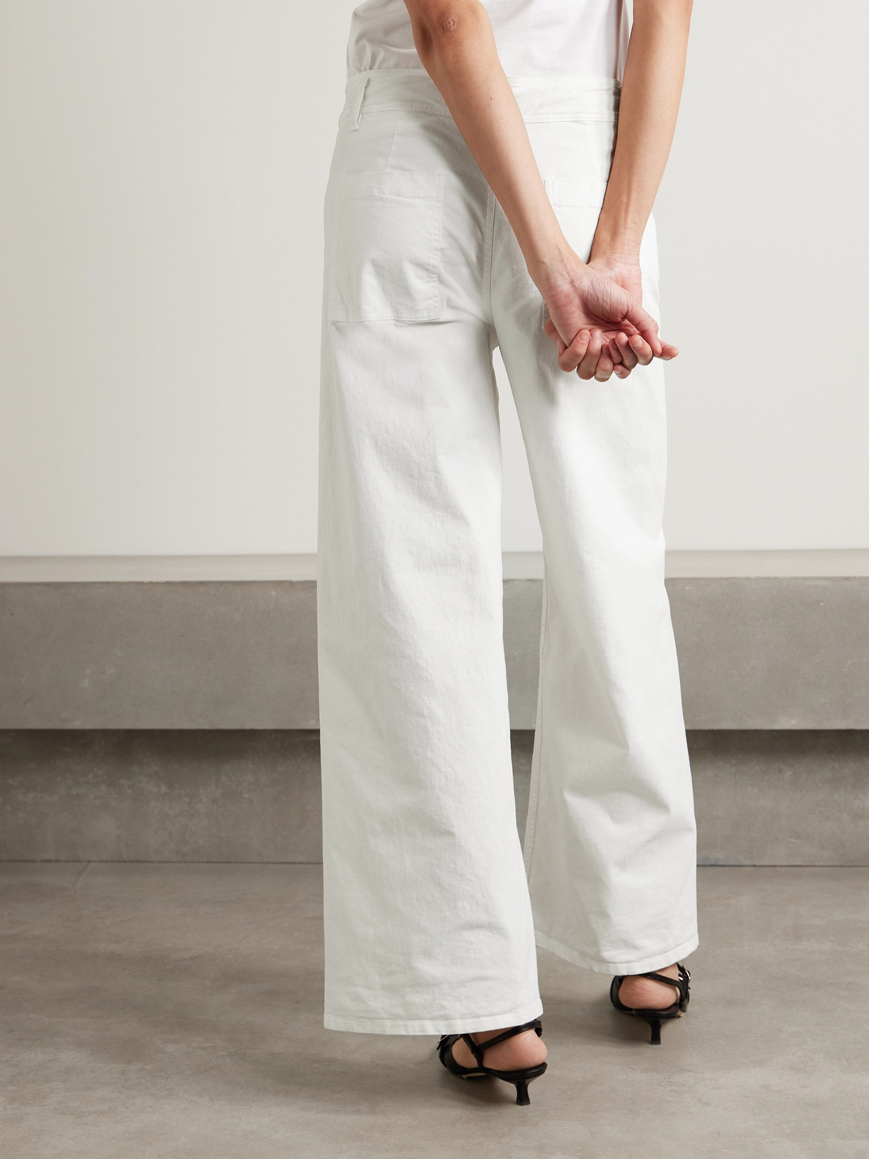 Shop Nili Lotan Megan Cotton-blend Twill Wide-leg Pants In White