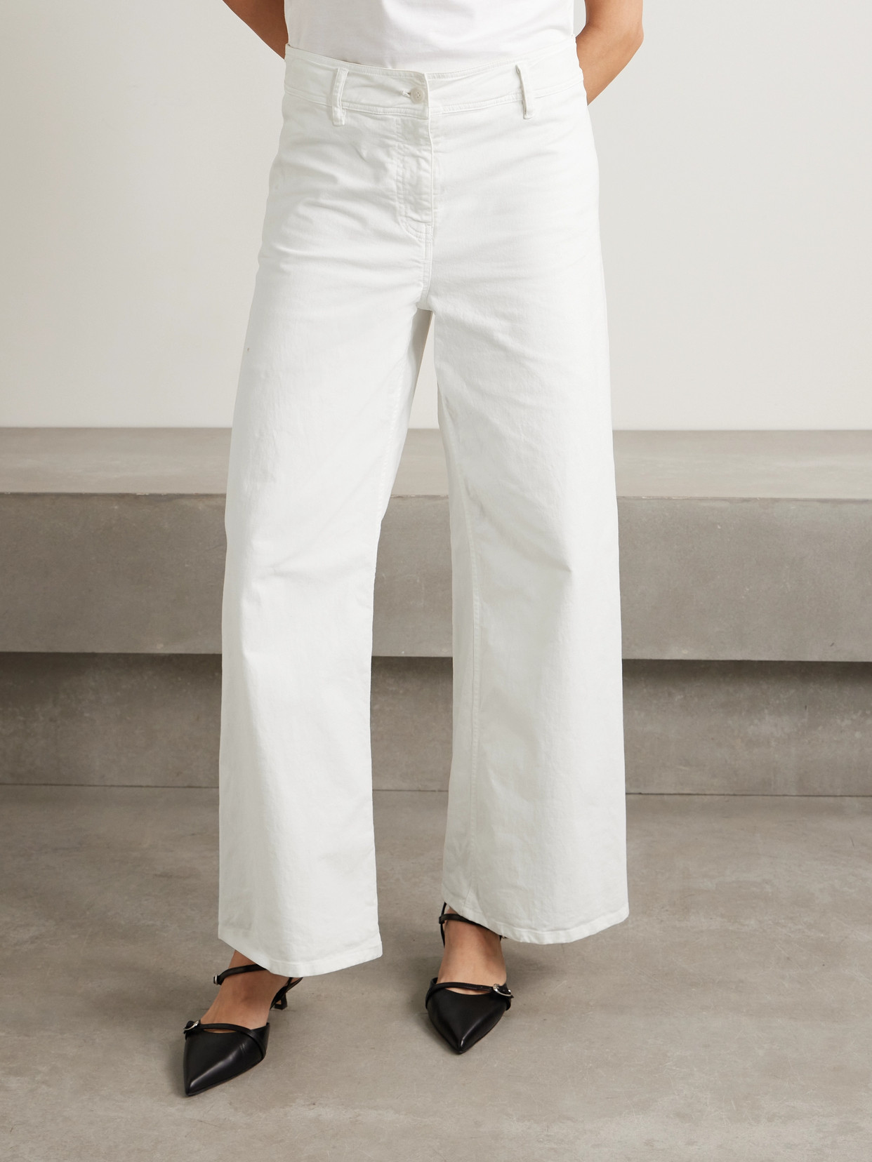 Shop Nili Lotan Megan Cotton-blend Twill Wide-leg Pants In White