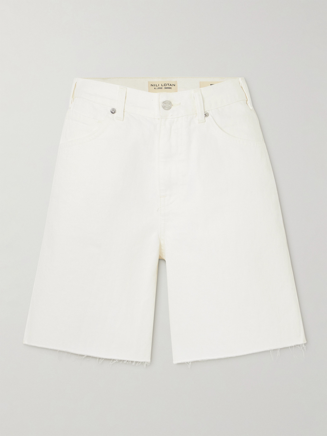 Shop Nili Lotan Russel Frayed Denim Shorts In Cream