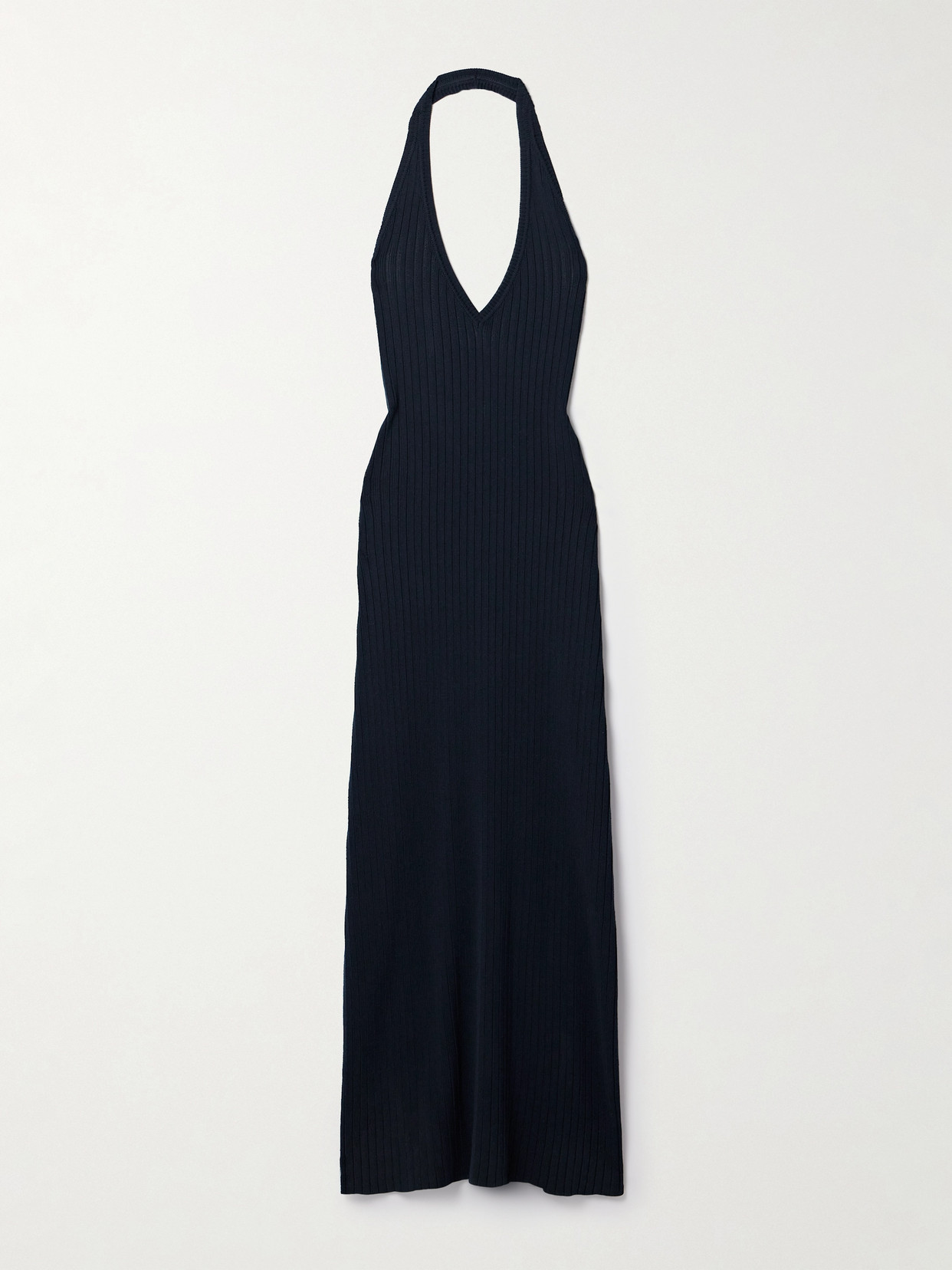 Shop Nili Lotan Ivenka Ribbed Cotton Halterneck Maxi Dress In Blue