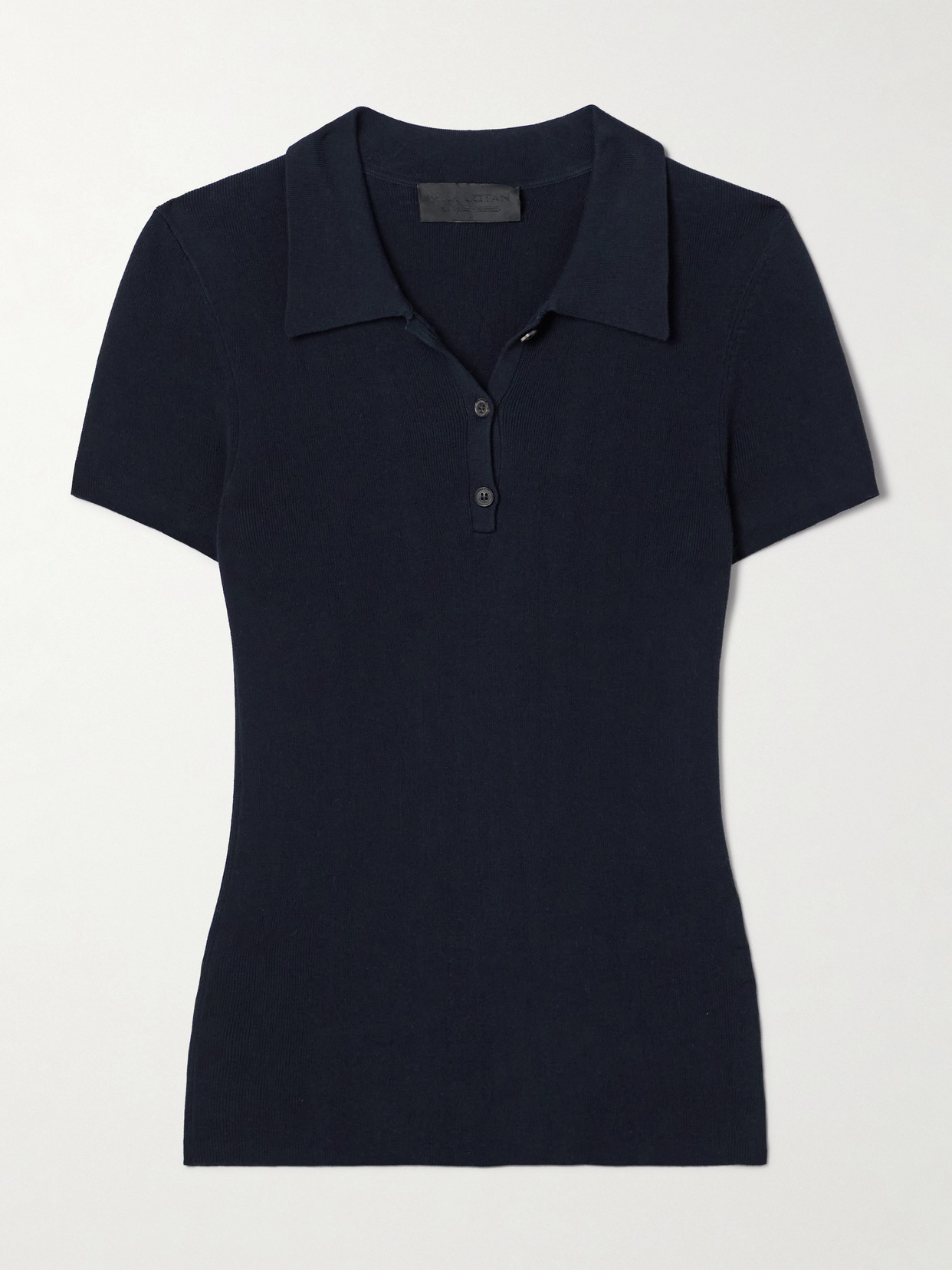 Nili Lotan Solana Ribbed Cotton Polo Top In Blue