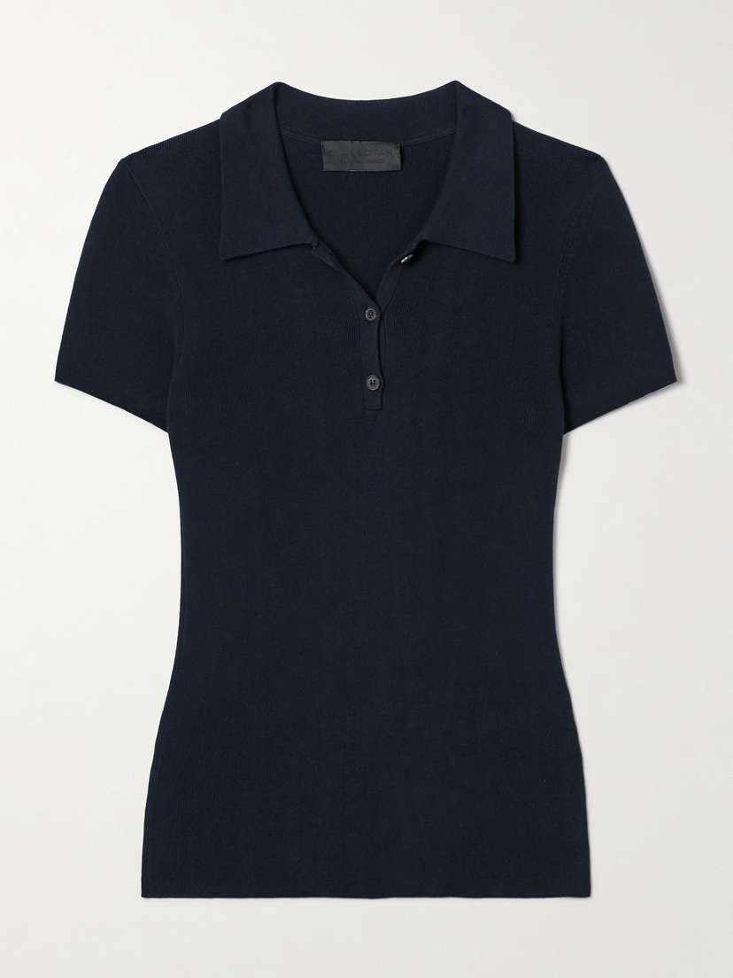 Nili Lotan Solana Ribbed Cotton Polo Top