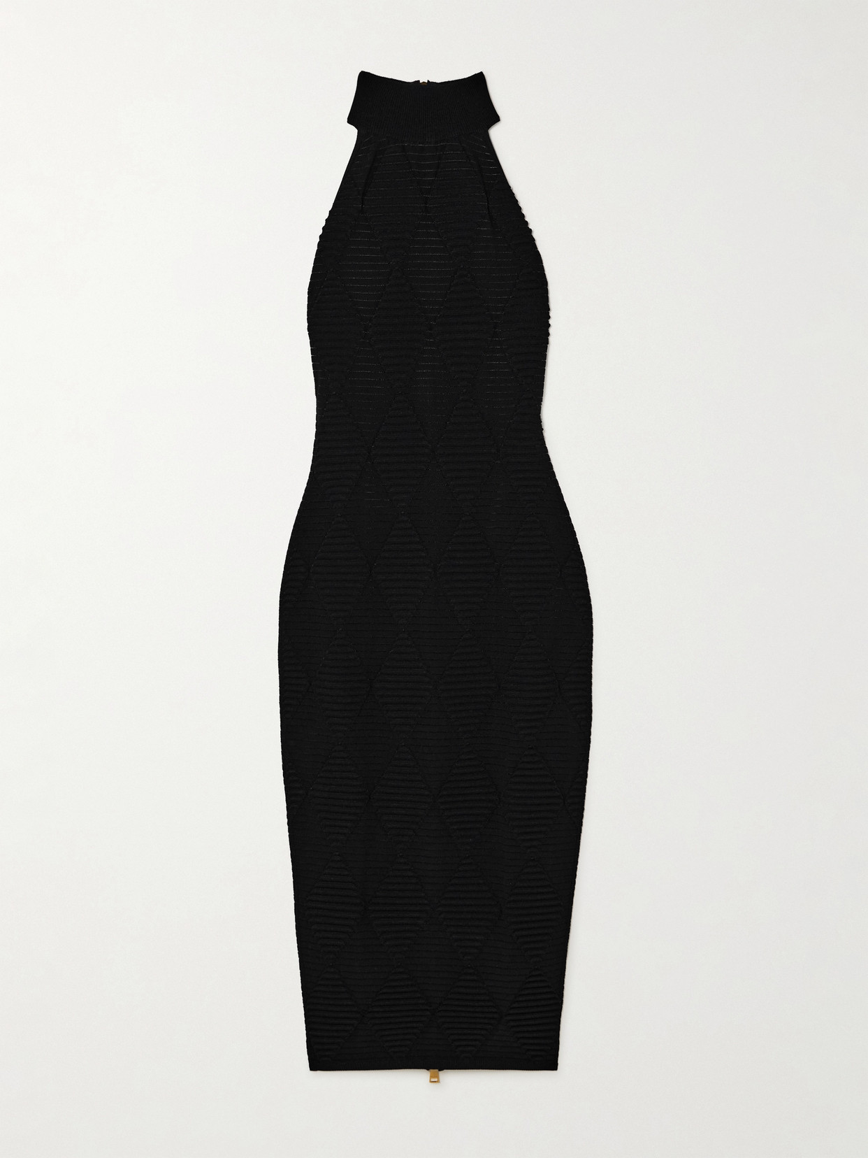 Balmain Diamond Textured Knit Midi Dress In Black