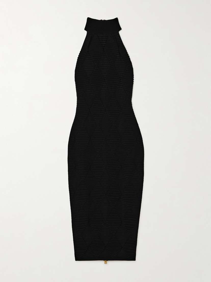 Balmain Argyle Jacquard-knit Halterneck Midi Dress